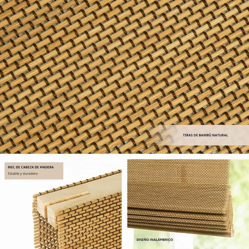 Vista 2 de LazBlinds Persianas romanas de bambú inalámbricas sin taladro, 20 pulgadas