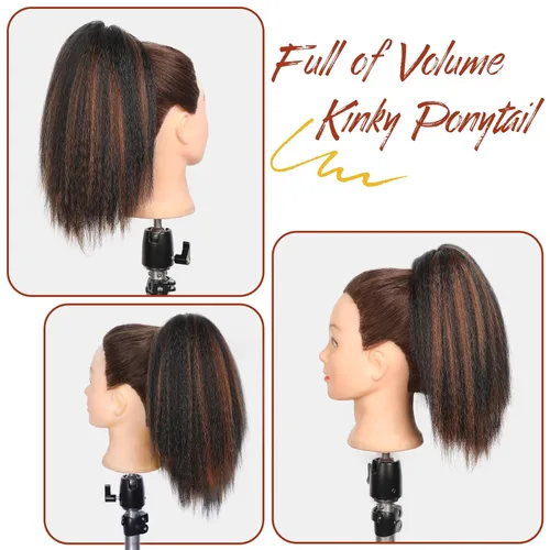 Vista 4 de WIGNEE Extensiones de cabello rizado tipo cola de caballo de 12 pulgadas, clip de garra, Yaki 1B/30, extensiones de cola de caballo para mujeres