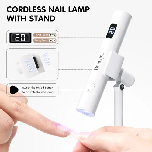 Vista 4 de BEAUTPAL - Luz UV de mano para uñas, mini secadora de uñas, luz LED con soporte magnético, pantalla LCD, lámpara de uñas de gel recargable