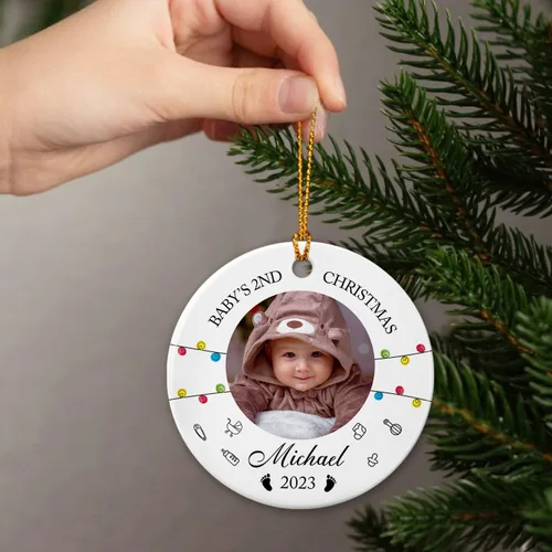Vista 2 de Foto personalizada para el primer adorno de Navidad del bebé 2026, regalo de recuerdo del bebé, adornos de foto de primera Navidad para bebé