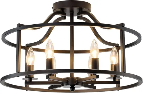Vista 9 de UOFUS Lámpara de techo negra de 6 luces de metal para comedor, moderna, industrial, semiempotrada, para cocina, isla, dormitorio, entrada, pasillo