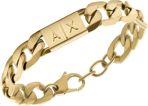 Vista 2 de Armani Exchange Pulsera de cadena de acero inoxidable dorado para hombre (Modelo: AXG0078710)