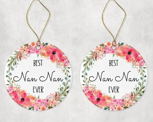 Vista 3 de Adorno de Navidad con diseño de flor de Nan Nan, adorno de Navidad para Nan Nan de parte de su hijo, hija, regalos de nanna, adorno de Navidad