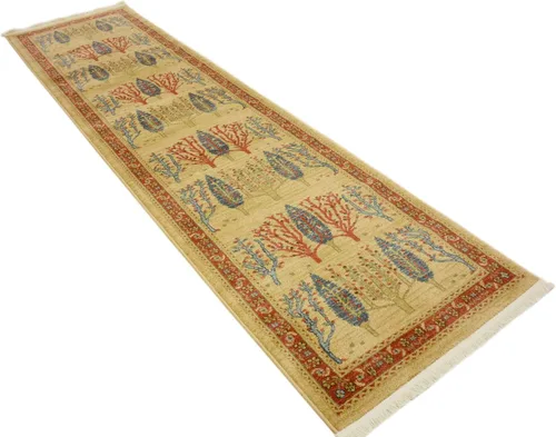 Vista 4 de Unique Loom Fars Collection - Alfombra moderna de diseño botánico inspirado en tribal, 2 pies 7 pulgadas x 10 pies 0 pulgadas, bronceado/rojo