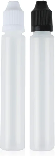 Vista 3 de 20pcs 1.0 fl oz blanco y negro largo gotero botella con tapa a prueba de niños con punta fina larga plástico LDPE