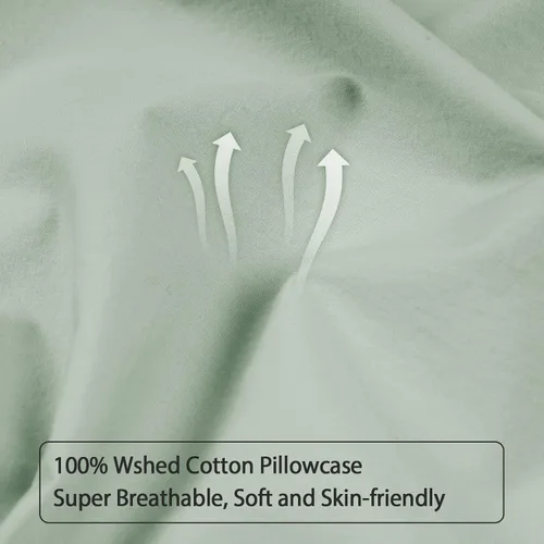 Vista 4 de PHF Fundas de almohada 100% algodón lavado con volantes, tamaño estándar, paquete de 2 fundas de almohada de 20 x 26 pulgadas, sin relleno, fundas