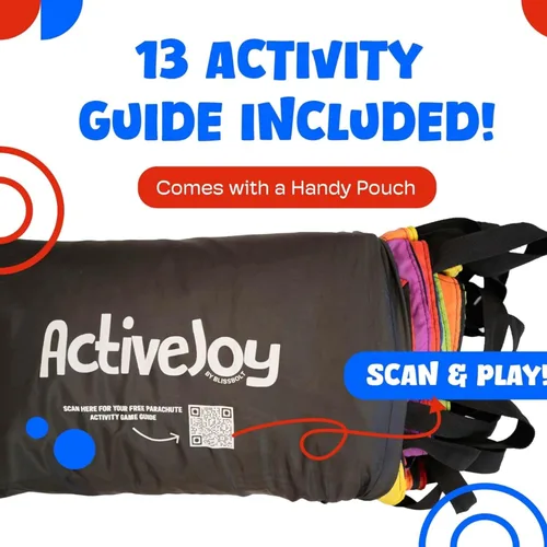 Vista 6 de Activejoy - Paracaídas para niños - 8 pies/12 pies/20 pies / 24 pies - Juguete de paracaídas arcoíris con asas - Ideal para clases de gimnasio, día
