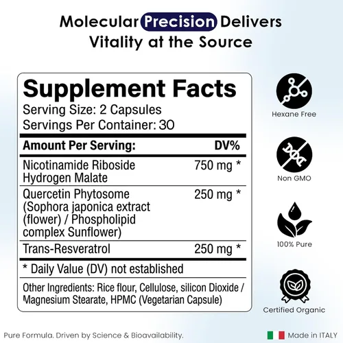 Vista 2 de Suplemento liposomal NAD+ con resveratrol - Ribosida de nicotinamida 1000 mg - Suplementos NAD para mujeres y hombres - Alternativa de suplemento