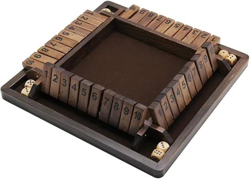 Vista 5 de Juegoal - Juego de mesa de madera «Cierra la caja» con dados para 4 jugadores, versión clásica de mesa y juego de pub, 12 pulgadas