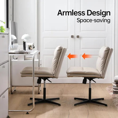 Vista 6 de EMIAH Silla de escritorio de oficina sin ruedas, acolchada en PU, con respaldo medio ergonómico para el hogar, silla de computadora cómoda
