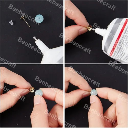 Vista 4 de Beebeecraft 1 caja de 200 piezas de aretes de perlas chapados en oro de 24 quilates para cuentas medio perforadas con 200 tuercas de plástico