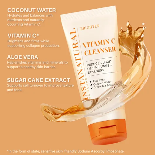 Vista 3 de Limpiador de vitamina C InstaNatural Jabón facial totalmente natural, ilumina la piel, bueno para textura desigual, hecho en EE. UU. con agua