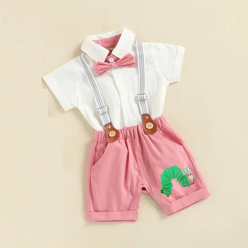 Vista 2 de Conjunto de traje de primer cumpleaños para niño, con tirantes y corona de oruga Cake Smash The Very Hungry