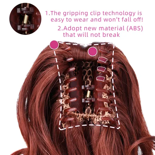 Vista 9 de SYXLCYGG Auburn Clip Cola de caballo Clip Cola de caballo Extensión de cola de caballo ondulado 10 pulgadas 3.5 oz pelo sintético falso pieza