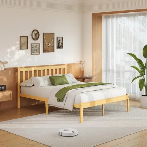 Vista 13 de Askeld Base de cama individual de madera con cabecero, plataforma de bambú sólido de 12 pulgadas de alto, no necesita somier, marco de cama