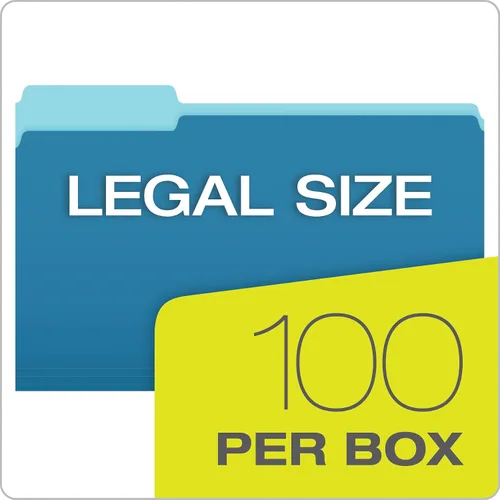 Vista 5 de Pendaflex Two-Tone Color File Folders, Legal Size, Blue, 1/3 Cut, 100/BX (153 1/3 BLU) (Pack of 5)
