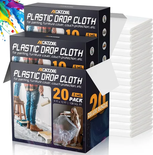 Vista 11 de Lonas de plástico de 12 x 9 pies - 1 Mil (paquete de 1) - Láminas y lonas desechables para pintor para pintar, protección impermeable