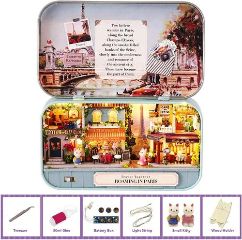Vista 17 de MAGQOO Casa de muñecas de madera 3D, kit de casa de muñecas en miniatura con muebles, kit de teatro de caja de bricolaje 1:100