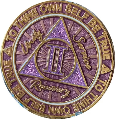 Vista 4 de 2 años AA Medallion Cosmic Purple Glitter Gold Plated Chip