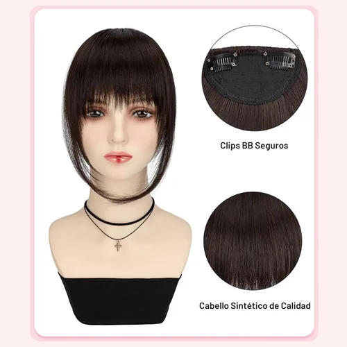 Vista 5 de VAVANGA Flequillo francés con clip - Flequillo natural largo y ondulado en negro jet con templos - Pinza de cabello ordenada para mujer (#1)