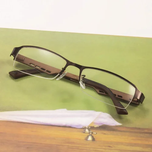 Vista 3 de LOOVIT titanio medio borde gafas marco óptico de metal rectangular con bisagras de resorte para hombres y mujeres