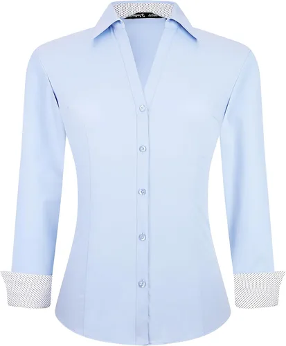 Vista 14 de Damipow Camisas de vestir para mujer, sin arrugas, con botones, de manga larga, blusas para el trabajo profesional