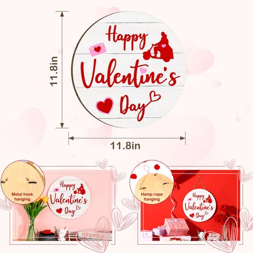 Vista 3 de Letrero de madera 3D de bienvenida para el día de San Valentín, decoración del hogar para porche de granja (estilo rojo y rosa 1)