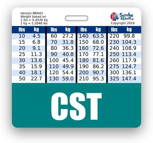 Vista 13 de CST Badge Buddy - Tablas de conversión horizontales con altura y peso (estándar, negro)