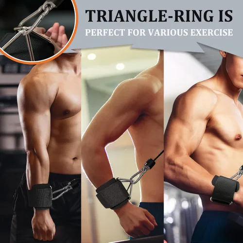 Vista 5 de Paquete de 2 muñequeras para máquina de cable, acolchado de neopreno ajustable, talla única, correas de muñeca de fitness para hombres y mujeres