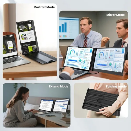 Vista 7 de Extensor de pantalla para laptop, 14 pulgadas, ultrafino y ligero, monitor de viaje portátil FHD de 1080P, Plug & Play, monitor extendido portátil