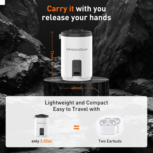 Vista 6 de Bomba de aire para inflables, mini bomba de aire con batería de 1600 mAh y luz de campamento recargable por USB para inflar rápidamente, desinflar