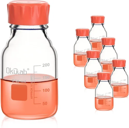 Vista 15 de Botellas redondas de almacenamiento de medios de 33.8 fl oz (34 onzas), vidrio de borosilicato 3.3, con tapones de rosca GL45 en material PP