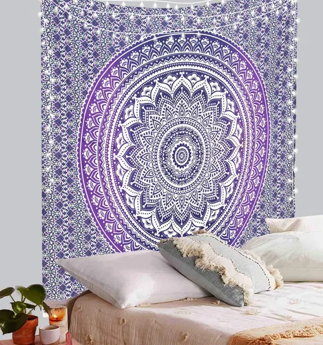 Vista 16 de ANJANIYA - Tapiz para colgar en la pared, diseño de mandala, nuevo sombreado dorado, decoración de dormitorio, metálico, hippy, arte de muro