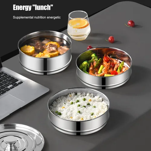 Vista 9 de Olla de cocina de acero inoxidable, olla de vapor con tapa, doble caldera para cocinar, sartén apilable de 2 niveles para cocina