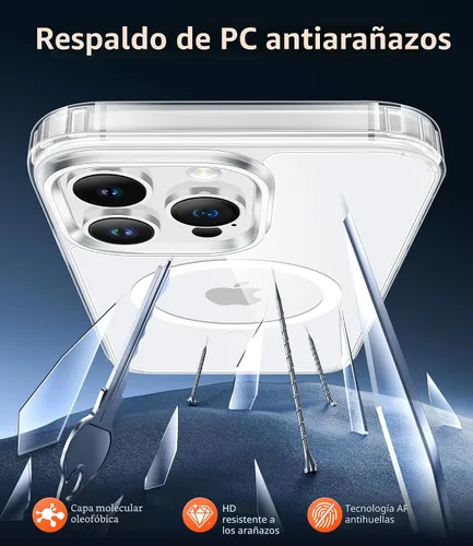 Vista 5 de FNTCASE Funda para iPhone 13 Pro-Max: Fundas magnéticas transparentes compatibles con Magsafe Slim anti amarillamiento protección contra caídas