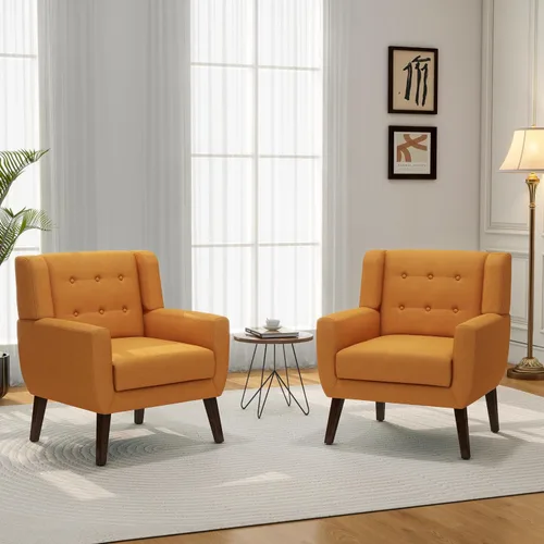 Vista 9 de Accent Chair Set of 1, Comfy Reading Armchair, Beige Linen Blend, Tufted Button Backrest, Solid Wood Frame, Upholstered Club Single Sofa Chairs