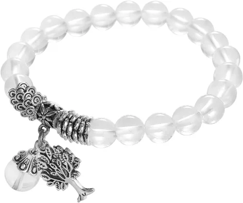 Vista 2 de TUMBEELLUWA Pulseras de cuentas de piedra semipreciosa, cuentas de yoga, cristales curativos, dije de árbol, chakra, joyería hecha a mano