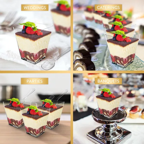 Vista 3 de Mini Copas de Postre con Cucharas (PAQUETE DE 50) (Cucharas Transparentes) (Sin Tapas) – Copas de Plástico de 5 oz para Aperitivos para Parfait