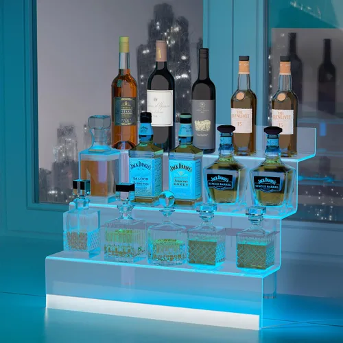Vista 8 de Organizador de Exhibición de Acrílico de 12" con Luz LED - Soporte de Perfume de 3 Niveles y Estantes Escalonados de Exhibición, Organizador