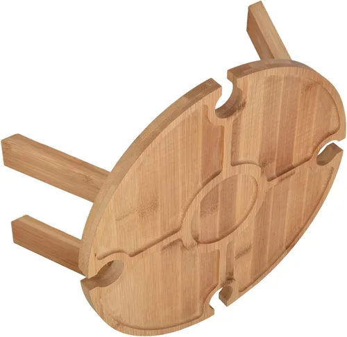 Vista 8 de Mesa de picnic plegable portátil, mesa de madera plegable al aire libre con soporte para copa de vino para senderismo, camping, cena