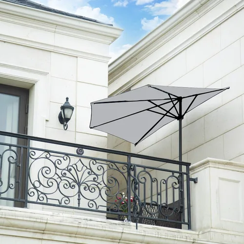Vista 7 de WO Home Furniture - Sombrilla de mercado de 9 pies para patio, balcón al aire libre Gris