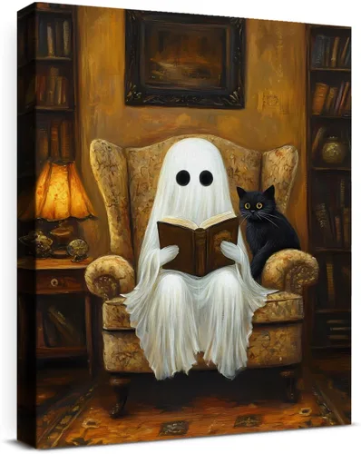 Vista 17 de QPVXSST Arte de Pared Interesante de Fantasma de Halloween para Baño, Póster Impreso en Lienzo de Estilo Gótico, Decoración de Baño con Diseño