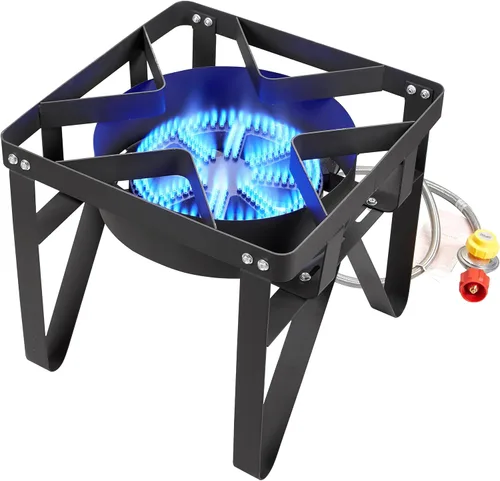 Vista 3 de Vivicreate Estufa de Gas Propano, 185000 BTU de Alta Presión para Acampar al Aire Libre con Regulador, Quemador de Hierro Fundido, Regulador