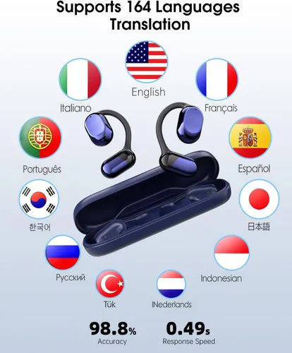 Vista 2 de AI Translator - Auriculares inalámbricos Bluetooth - Traducción de 164 idiomas sin necesidad de suscripción, llamadas de audio y video, intérprete