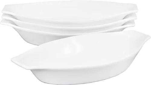 Vista 8 de Platos ovalados de cerámica para hornear gratinados de 5 x 8 pulgadas 12 OZ, juego de 4 cuencos para banana split, para porciones de 1 o 2 personas