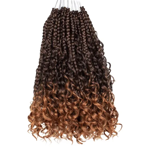 Vista 33 de Unionbeauty - 8 paquetes de trenzas bohemias de diosa en caja, de ganchillo de pelo para mujer negra, 8 pulgadas de trenzas de caja bob bohemias