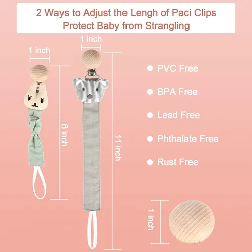 Vista 5 de Pinzas para chupete – Paquete de 5 soportes para chupete para bebés niños y niñas – Cuentas de dentición Soothie Binky Clips mordedores – La mejor