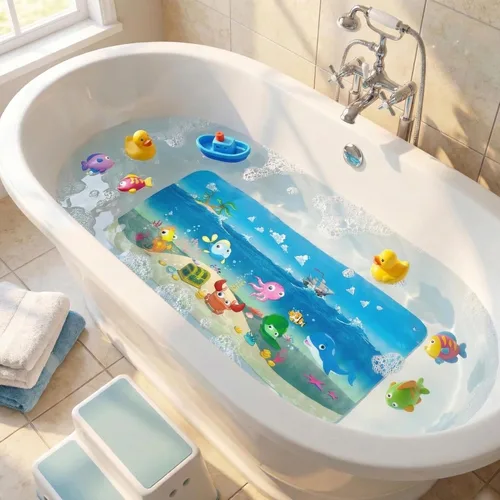 Vista 10 de BEEHOMEE Tapetes de baño para bañera para niños, bebés y niños pequeños - Grandes tapetes antideslizantes de dibujos animados para baño, bañera