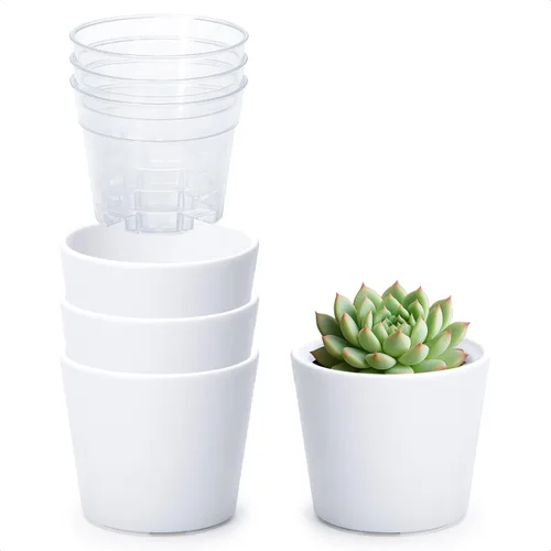 Vista 33 de Phoenix Vine Macetero de plástico verde oliva de 4.5 pulgadas con maceta transparente, cubierta decorativa ligera con maceta interior transparente