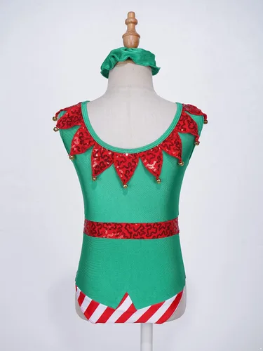 Vista 7 de TiaoBug Disfraces de elfo de Navidad para niñas y niñas, leotardo de gimnasia, trajes de ballet de una pieza